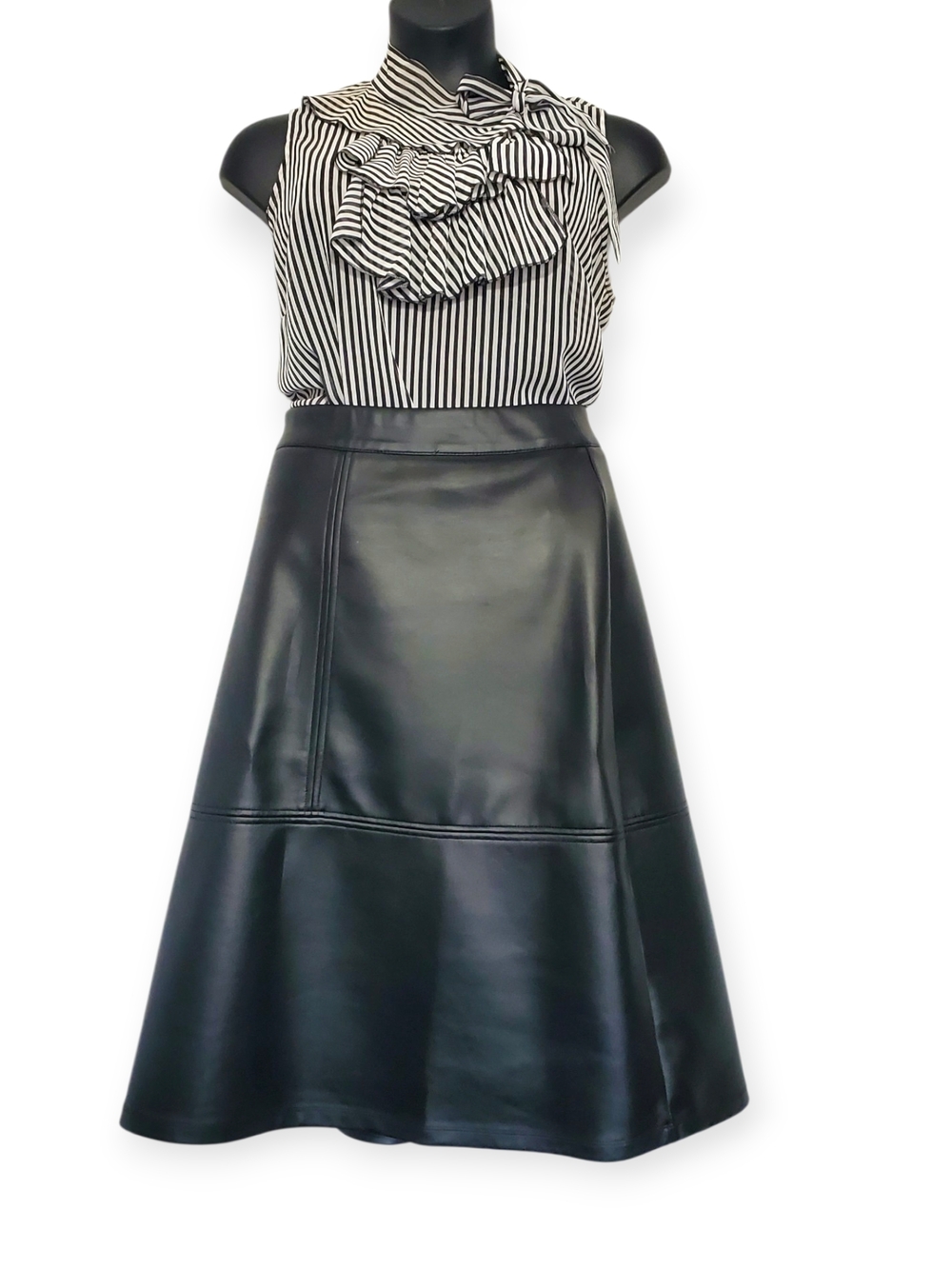 New Ashley Stewart- Black Faux Leather A-Line Midi Skirt